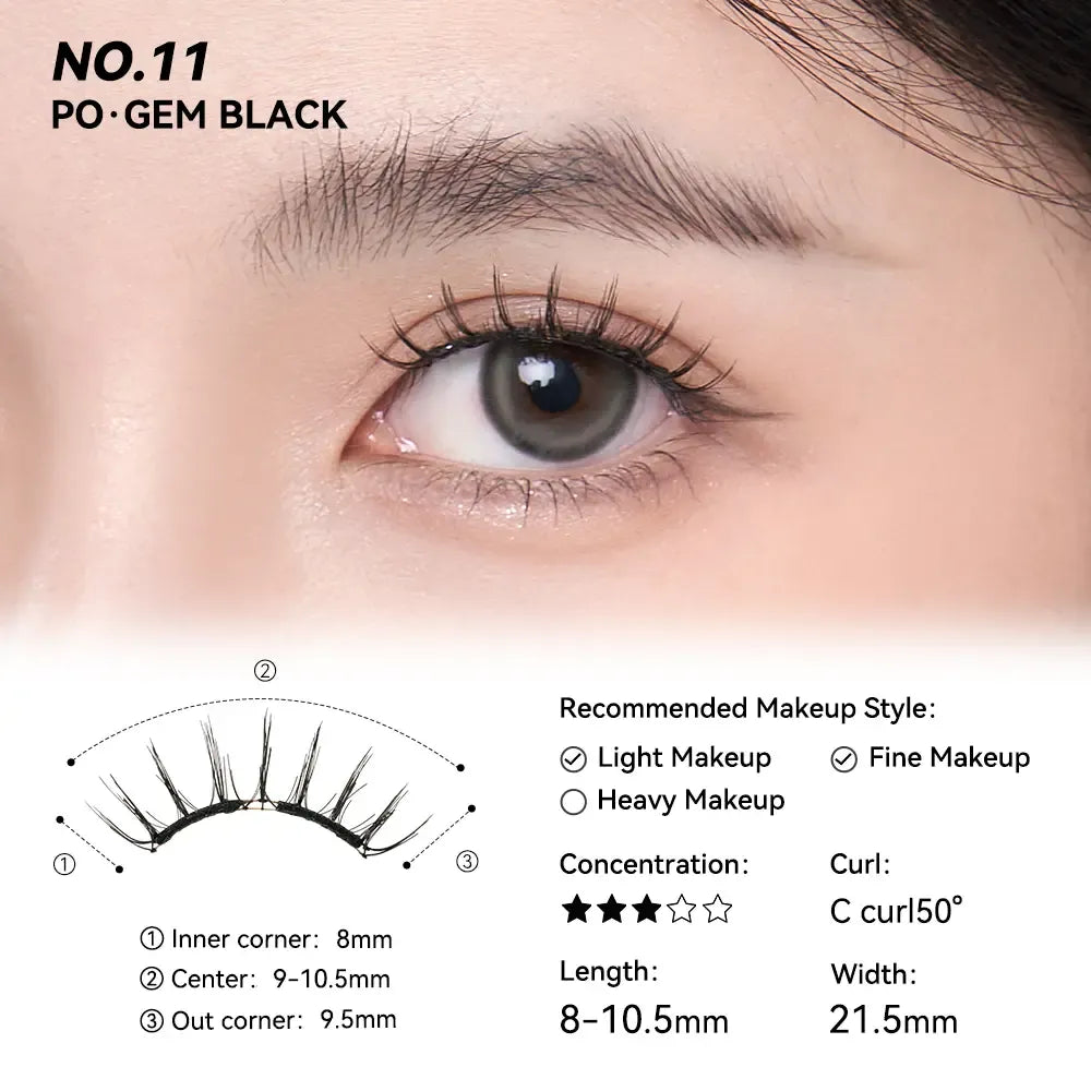 No. 11 Gem Black - Soft Magnetic Eyelash with Applicator Kit Reusable Glue-free