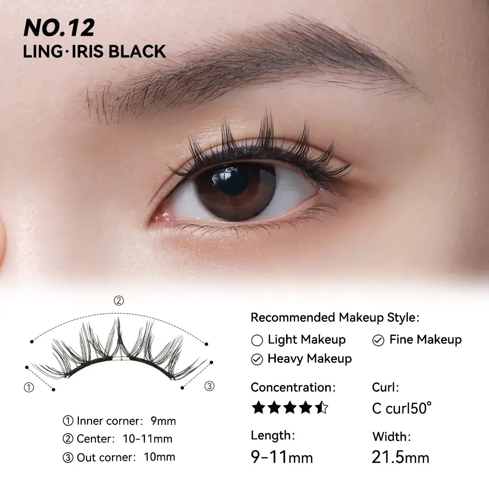 No. 12 Iris Black - Soft Magnetic Eyelash with Applicator Kit Reusable Glue-free