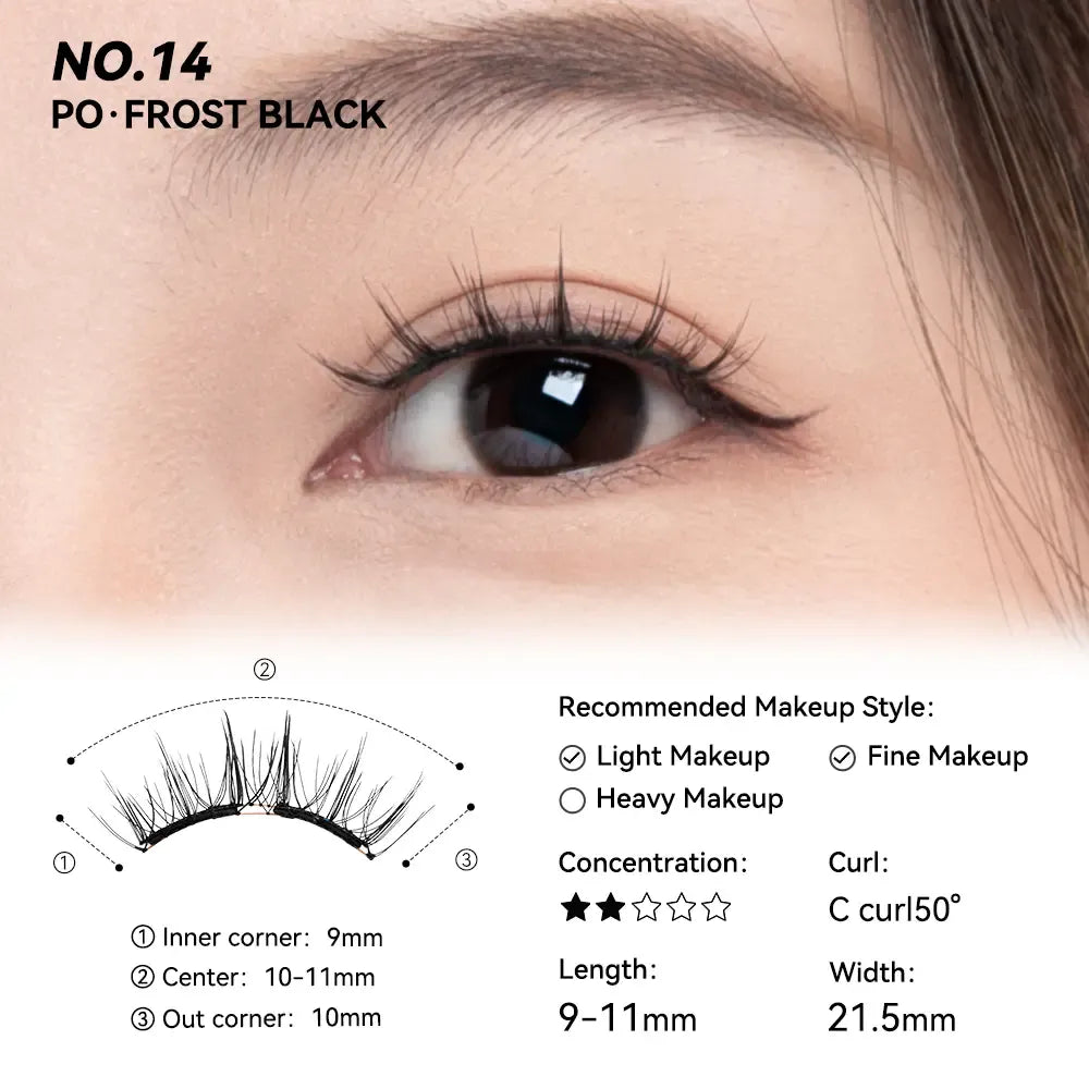 No. 14 Frost Black - Soft Magnetic Eyelash with Applicator Kit Reusable Glue-free