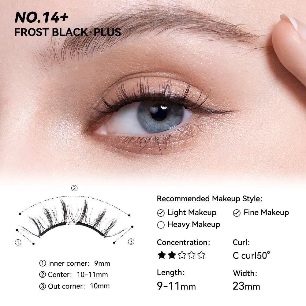 No. 14+ Frost Black Extra - Soft Magnetic Eyelash with Applicator Kit Reusable Glue-free