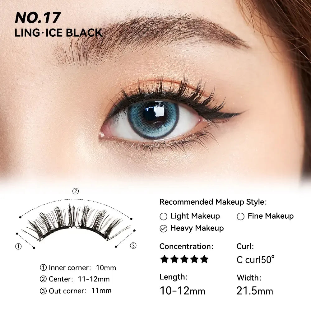 No. 17 Ice Black - Soft Magnetic Eyelash with Applicator Kit Reusable Glue-free