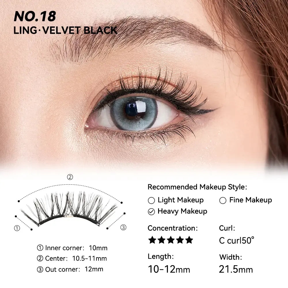No. 18 Velvet Black - Soft Magnetic Eyelash with Applicator Kit Reusable Glue-free
