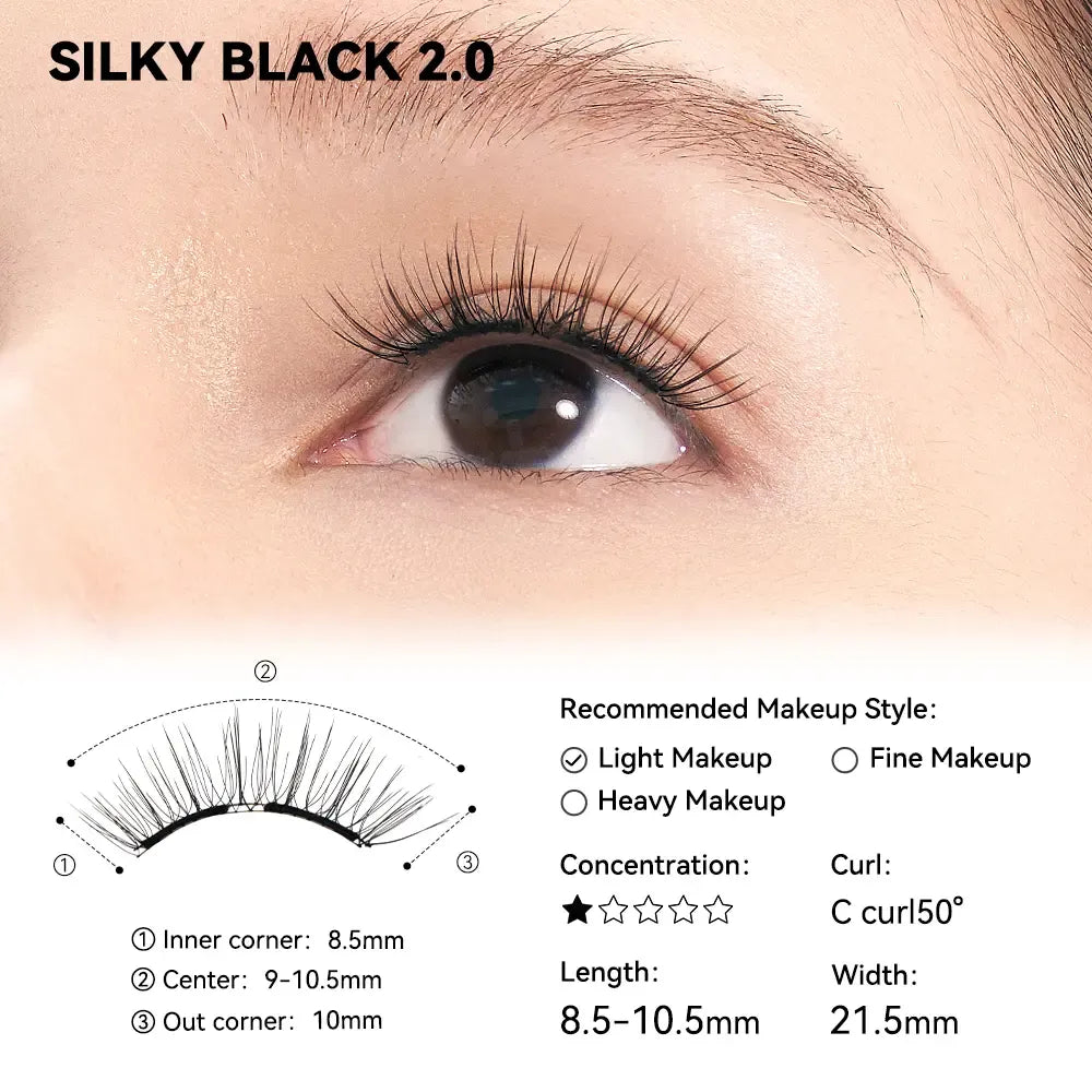 No. 1 Silky Black II - Soft Magnetic Eyelash with Applicator Kit Reusable Glue-free