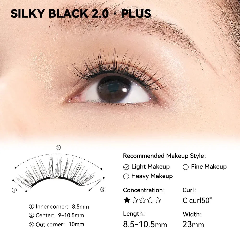 No. 1+ Silky Black II Extra - Soft Magnetic Eyelash with Applicator Kit Reusable Glue-free