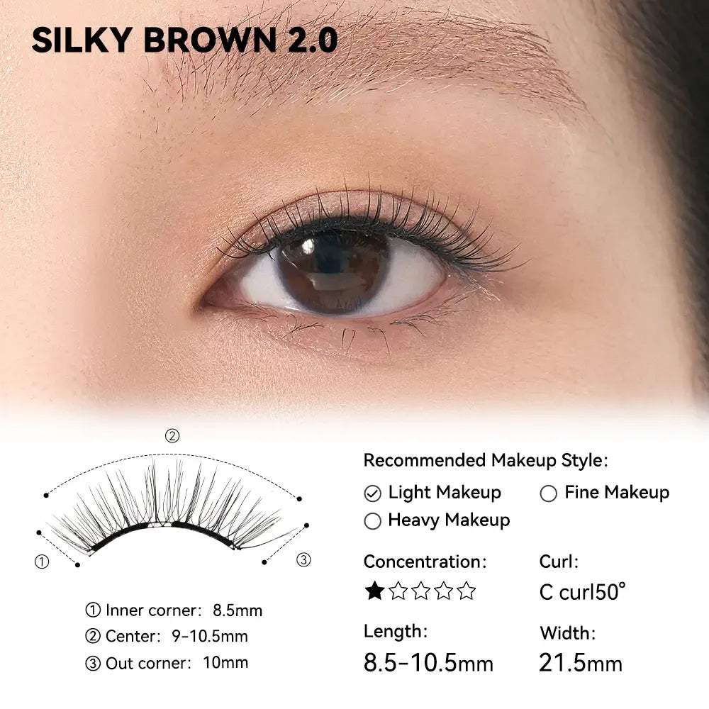 No. 2 Silky Brown II - Soft Magnetic Eyelash with Applicator Kit Reusable Glue-free