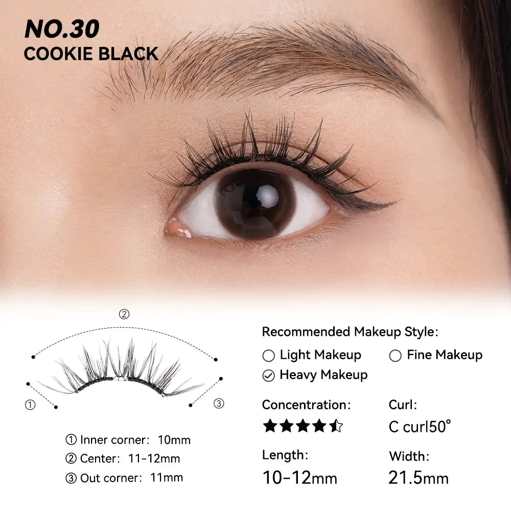 No. 30 Cookie Black - Soft Magnetic Eyelash with Applicator Kit Reusable Glue-free