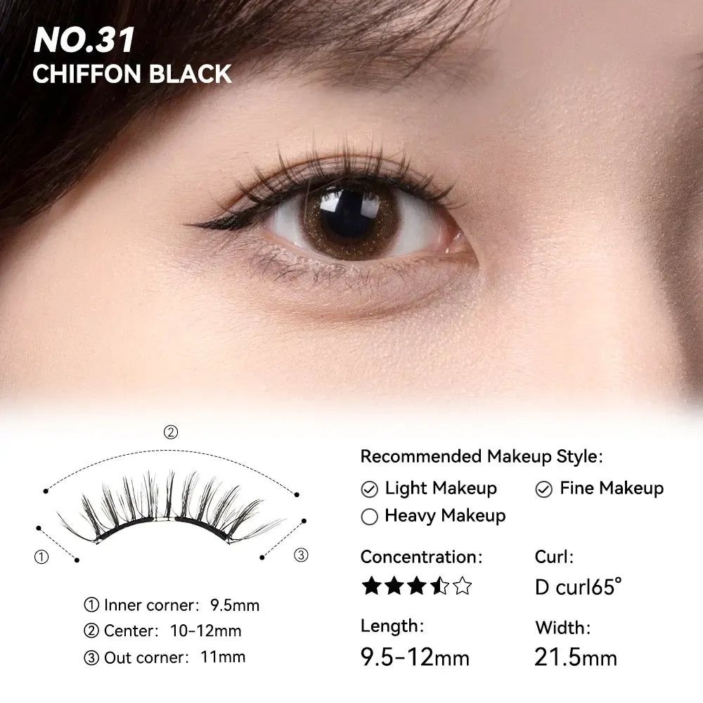 No. 31 Chiffon Black - Soft Magnetic Eyelash with Applicator Kit Reusable Glue-free