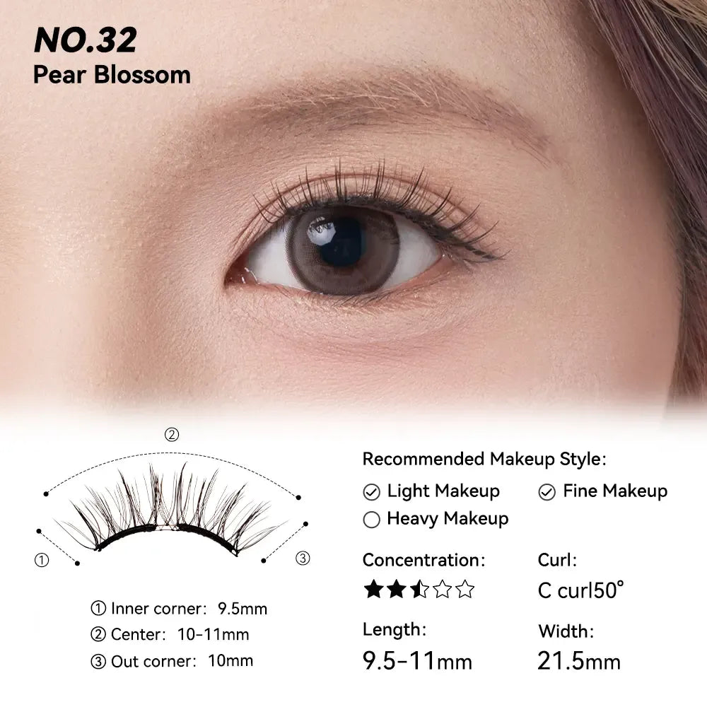No. 32 Pear Blossom - Soft Magnetic Eyelash with Applicator Kit Reusable Glue-free