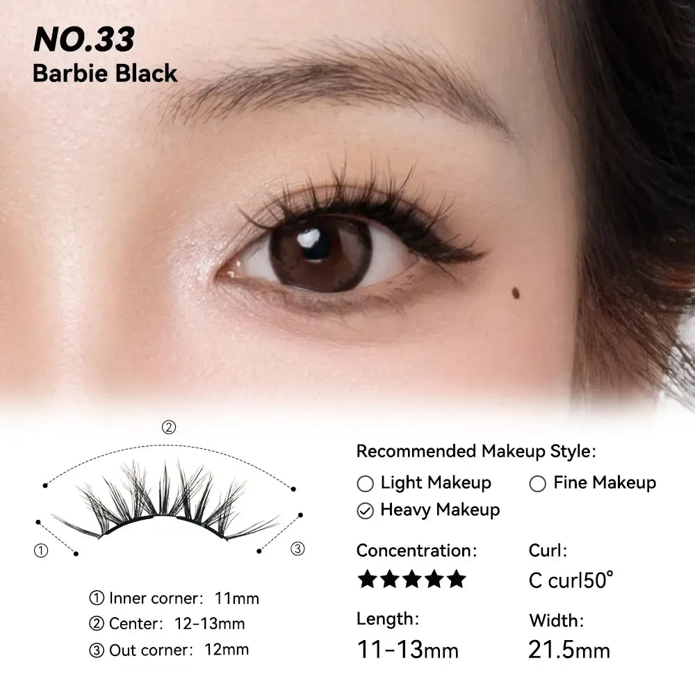 No. 33 Barbie Black - Soft Magnetic Eyelash with Applicator Kit Reusable Glue-free