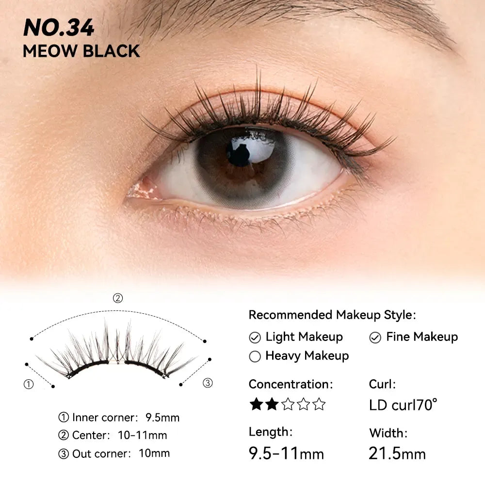 No. 34 Meow Black - Soft Magnetic Eyelash with Applicator Kit Reusable Glue-free