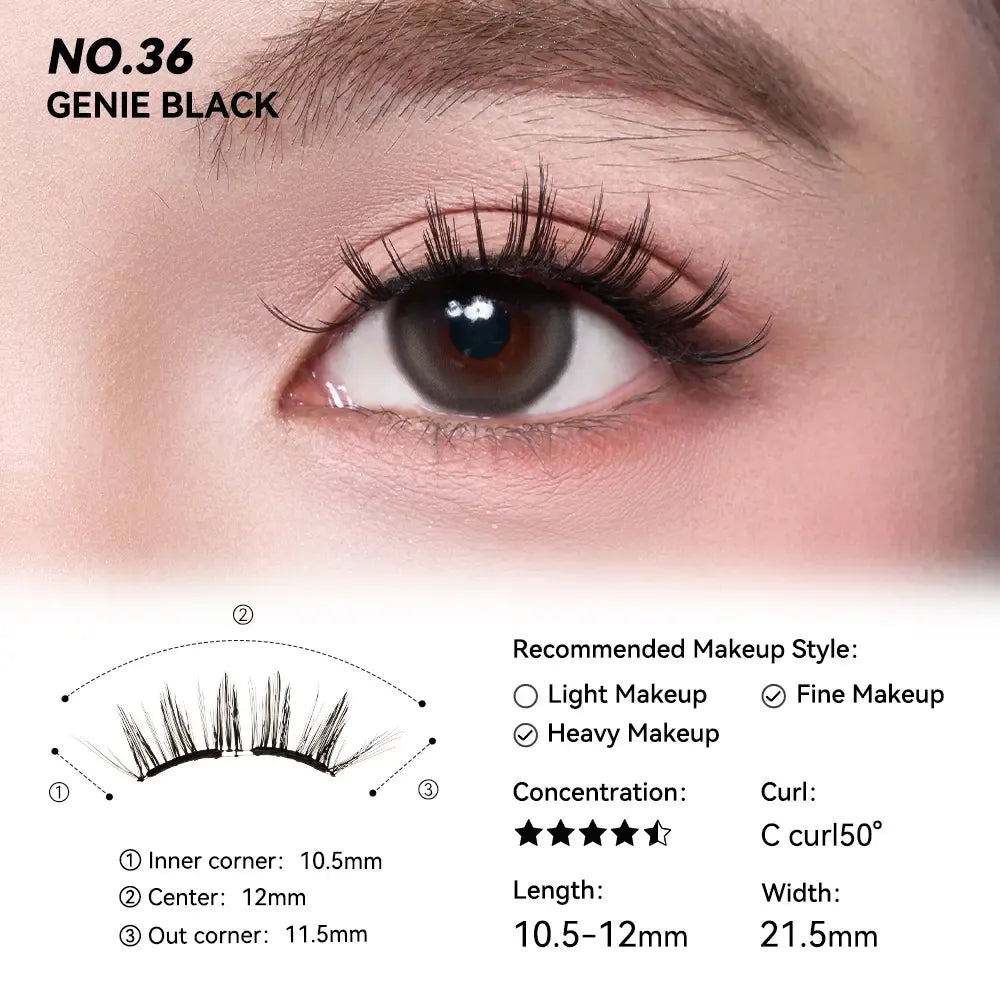 No. 36 Genie Black - Soft Magnetic Eyelash with Applicator Kit Reusable Glue-free