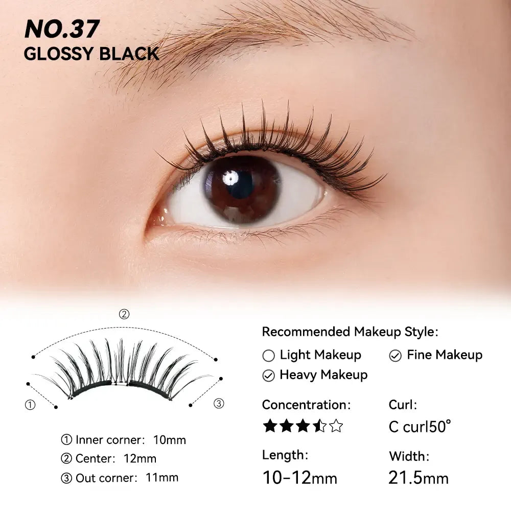 No. 37 Glossy Black - Soft Magnetic Eyelash with Applicator Kit Reusable Glue-free