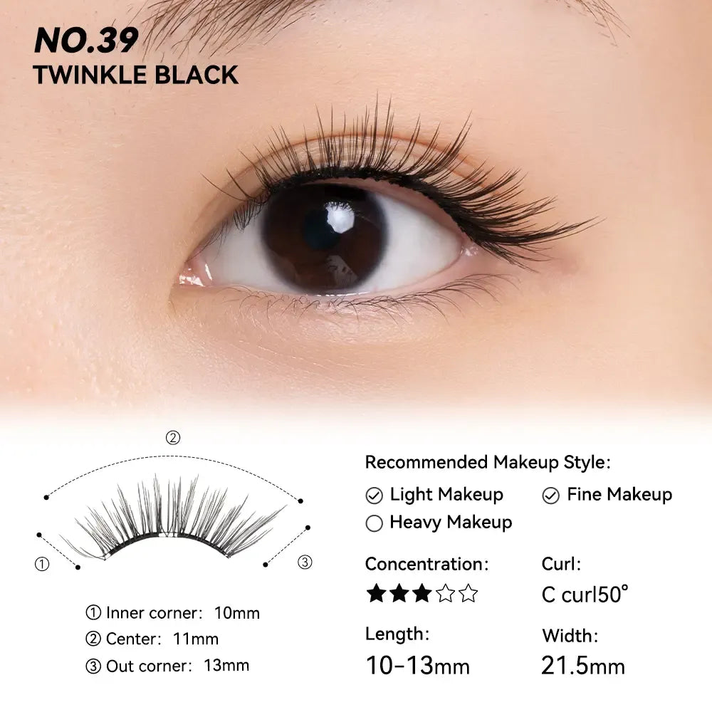 No. 39 Twinkle Black - Soft Magnetic Eyelash with Applicator Kit Reusable Glue-free