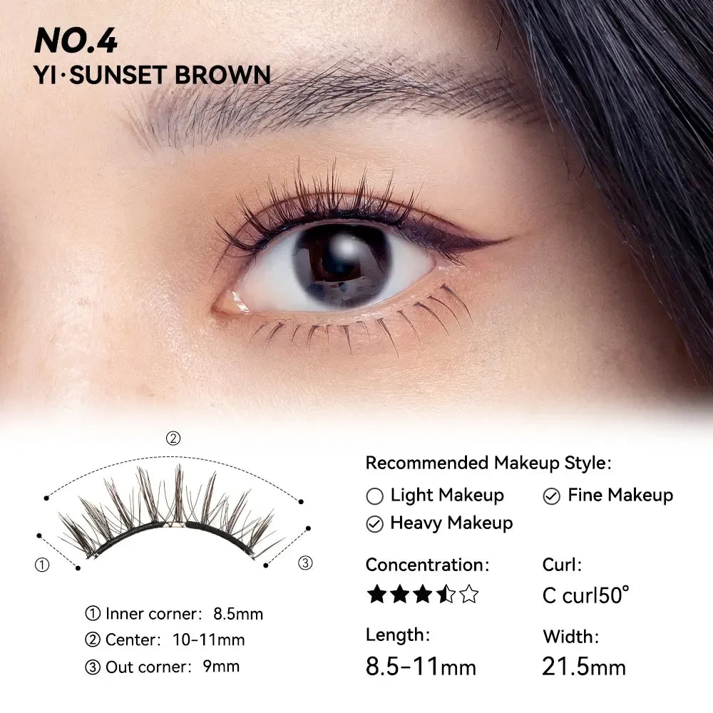 No. 4 Sunset Brown - Soft Magnetic Eyelash with Applicator Kit Reusable Glue-free