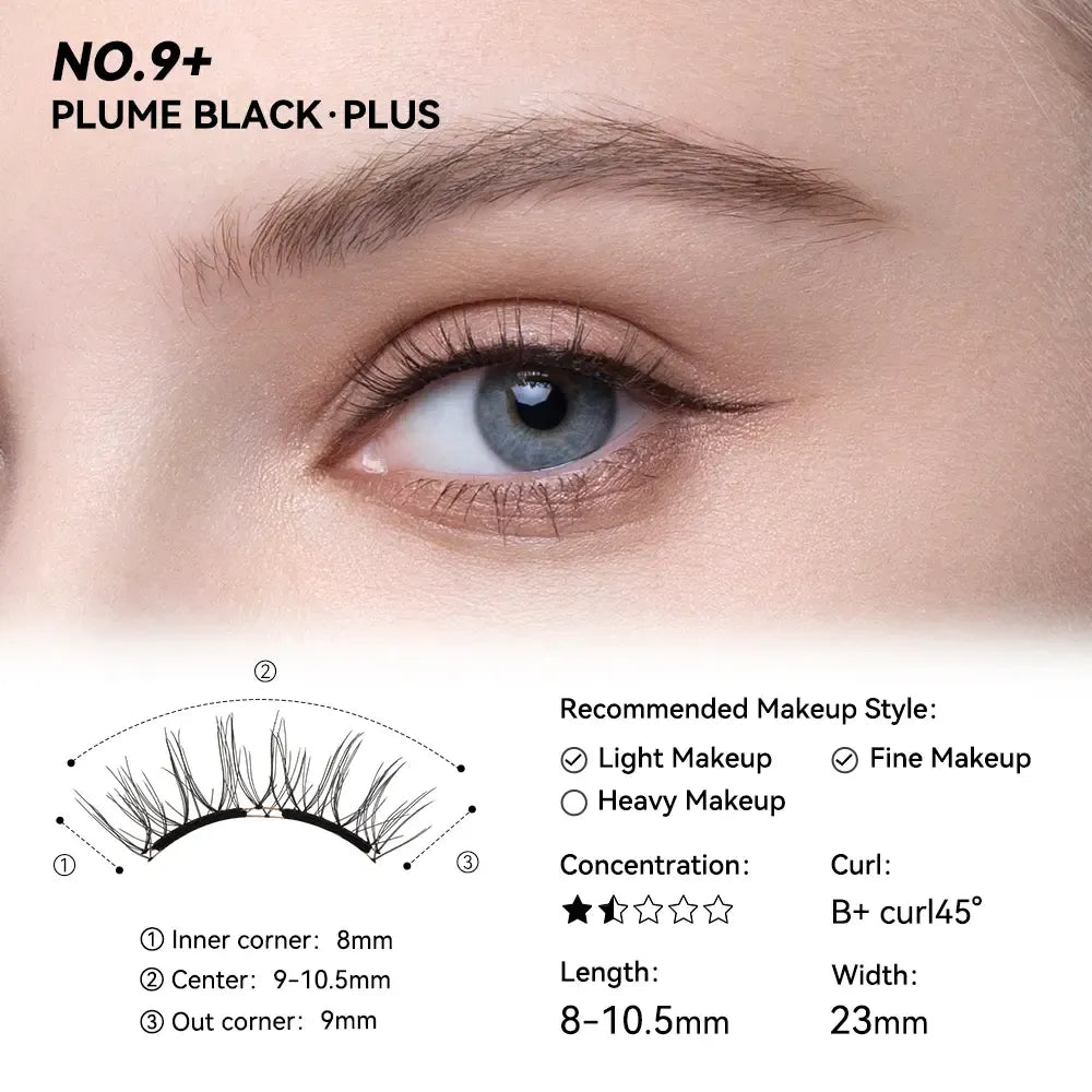 No. 9+ Plume Black Extra - Soft Magnetic Eyelash with Applicator Kit Reusable Glue-free